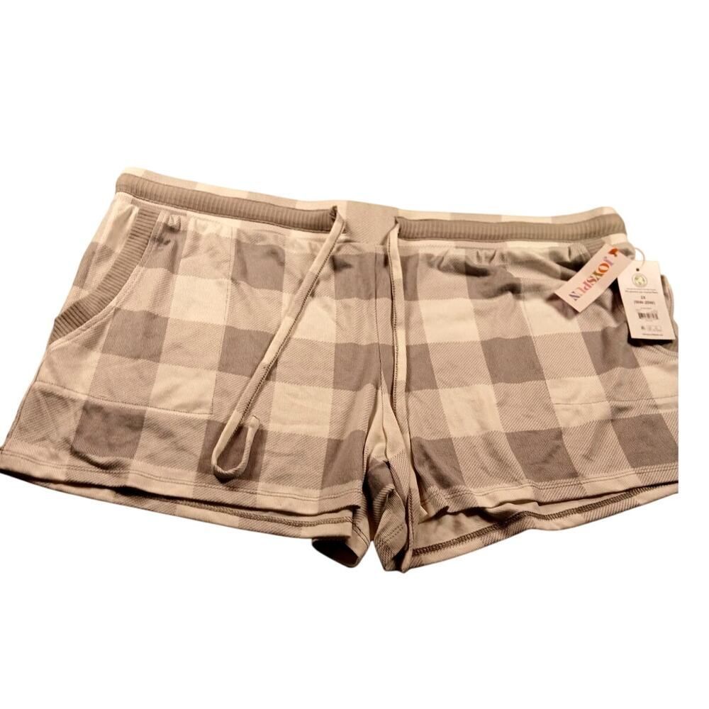 Joy Spun Designer Womens Gray Checkered Pajama Shorts - Size 2X